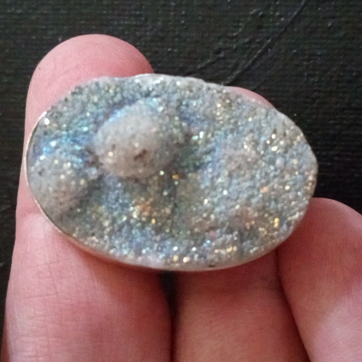 Titanium Coated Druzy Crystal Ring Sz 10